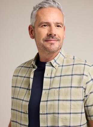 Cotton Rich Oxford Button Down Short Sleeve Check Shirt