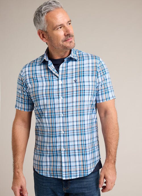 Cotton Blend Short Sleeve Check Shirt