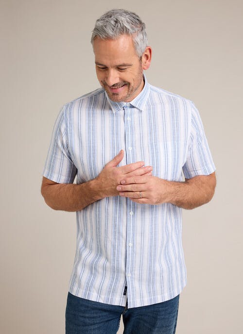 Pure Cotton Cheesecloth Multi Stripe Short Sleeve Shirt