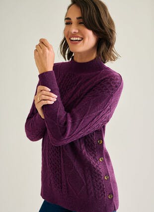 Wool Blend Cable Knit Turtle Neck Jumper
