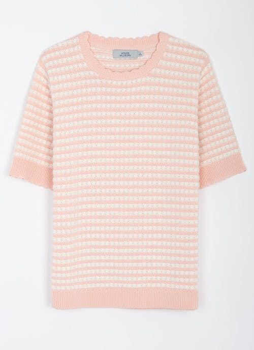 Pure Cotton Textured Stripe Short Sleeve Jumper