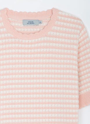 Pure Cotton Textured Stripe Short Sleeve Jumper