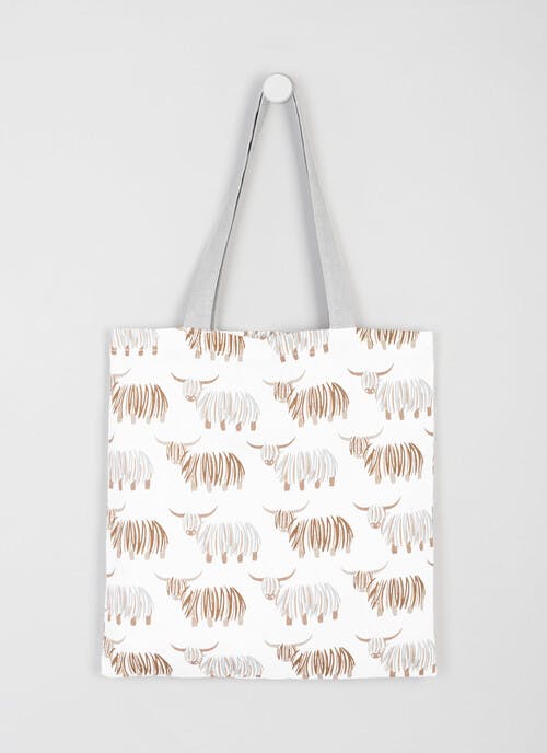 Highland Cow Printed Cotton Tote Bag
