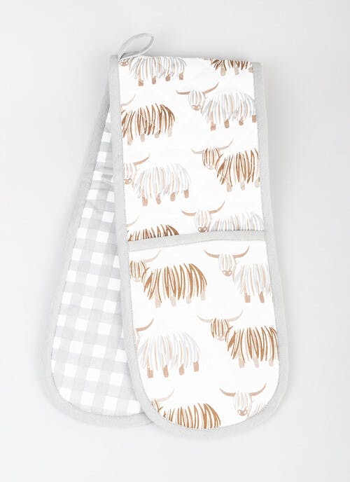 Highland Cow Printed Cotton Double Oven Gloves