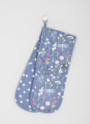 Bee Floral Printed Cotton Double Oven Gloves