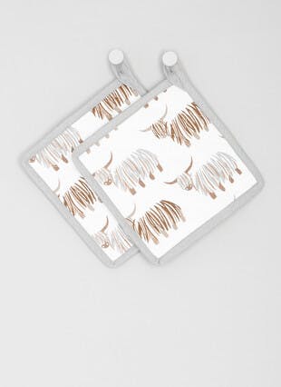 Highland Cow Printed Cotton 2-Pack Potholders