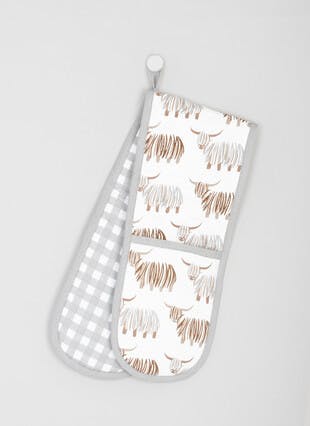 Highland Cow Printed Cotton Double Oven Gloves