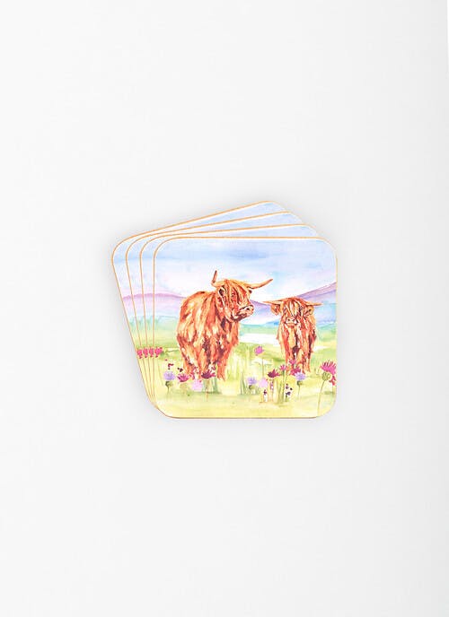 Highland Cow Set of 4 Cork-Backed Coasters