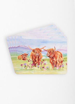 Highland Cow Set of 4 Cork-Backed Placemats