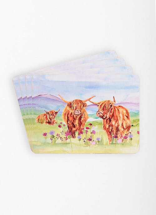 Highland Cow Set of 4 Cork-Backed Placemats