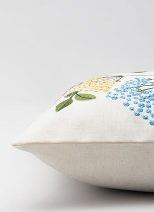 Bright Floral Embroidered Natural Cushion