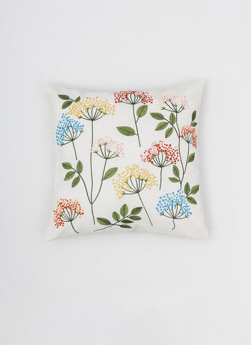 Bright Floral Embroidered Natural Cushion
