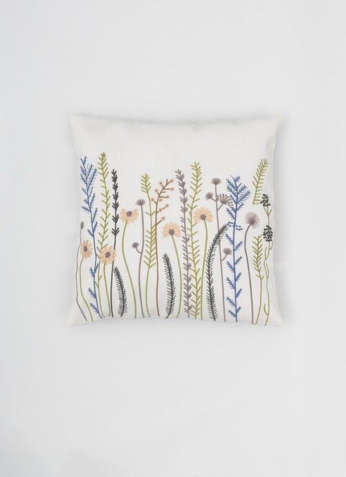 Meadow Floral Embroidered Natural Cushion