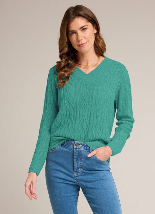 Textured Stitch V Neck Jumper