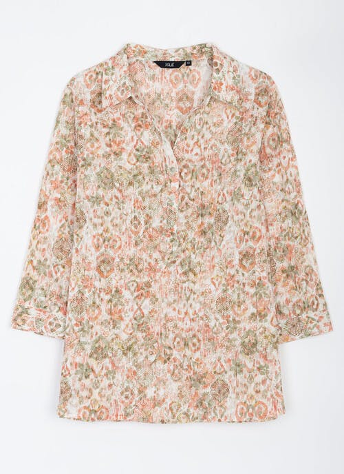 Cotton Blend Crinkle Print Blouse
