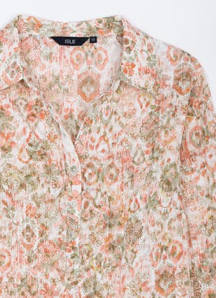 Cotton Blend Crinkle Print Blouse