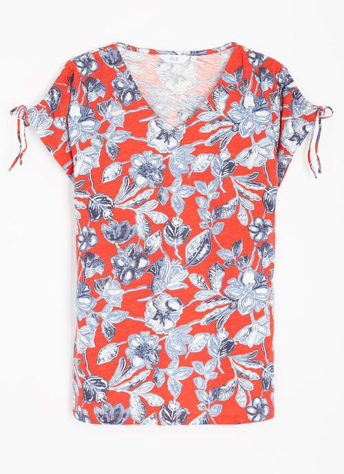 Printed Tie Shoulder Top