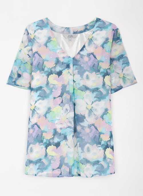Chiffon Printed V-Neck Lined Top 
