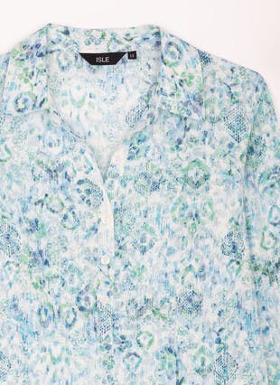 Cotton Blend Crinkle Print Blouse