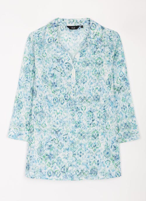 Cotton Blend Crinkle Print Blouse