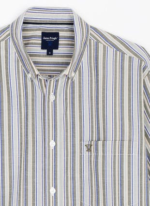 Essential Cotton Blend Button Down Short Sleeve Stripe Shirt