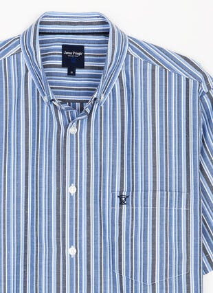 Essential Cotton Blend Button Down Short Sleeve Stripe Shirt
