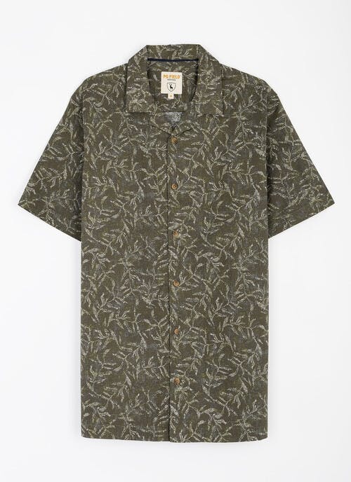 Pure Cotton Slub Print Short Sleeve Revere Shirt