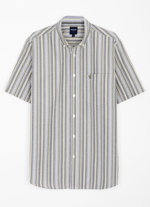 Essential Cotton Blend Button Down Short Sleeve Stripe Shirt