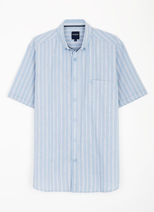 Cotton Blend Oxford Short Sleeve Stripe Shirt