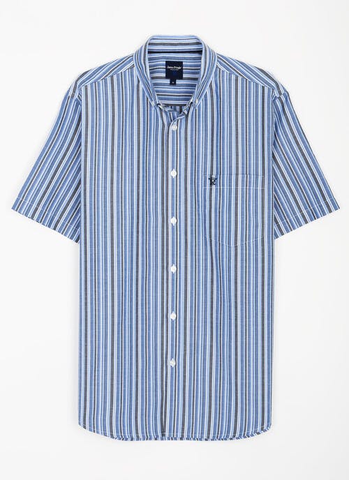 Essential Cotton Blend Button Down Short Sleeve Stripe Shirt