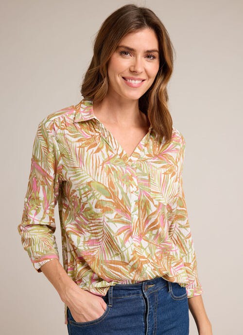 Pure Cotton Crinkle Print Collared Shirt