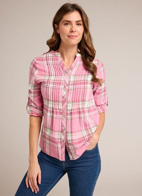 Pure Cotton Pintuck Check Blouse 