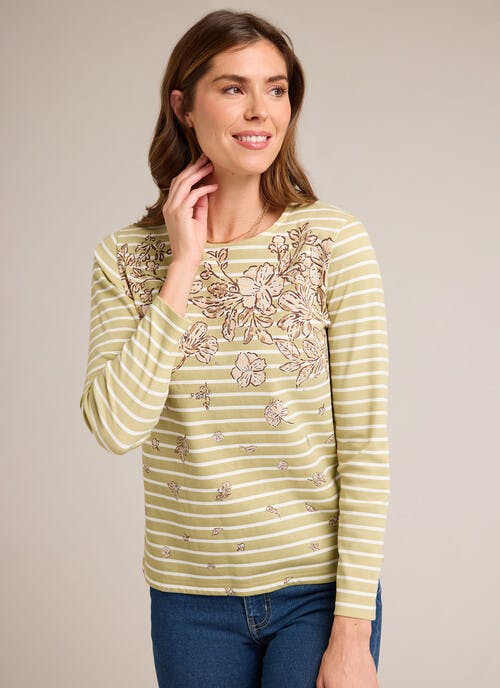 Pure Cotton Striped Embellished Top