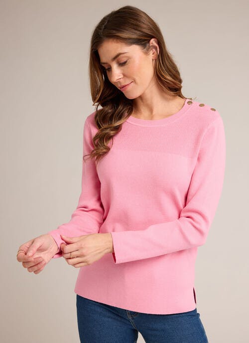 Button Detail Crew Neck Jumper