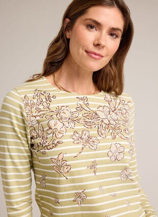 Pure Cotton Striped Embellished Top