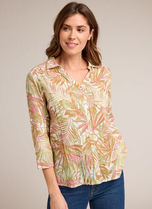 Pure Cotton Crinkle Print Collared Shirt