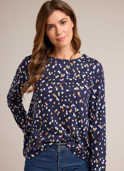 Soft Touch Printed Boat Neck Top