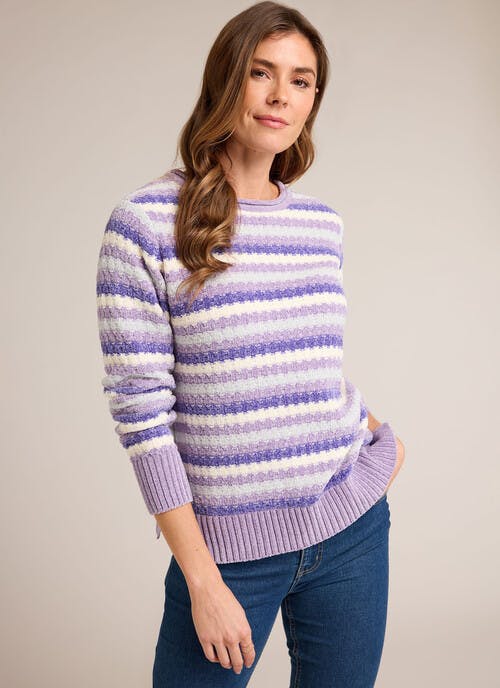 Chenille Striped Crew Neck Jumper