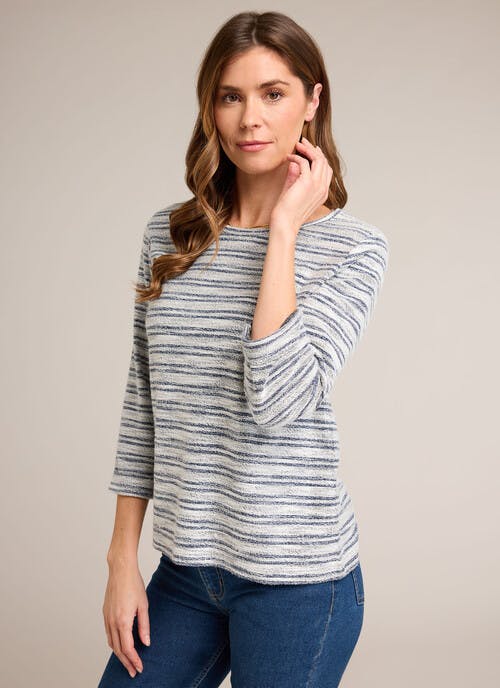 Textured Striped Crew Neck Top