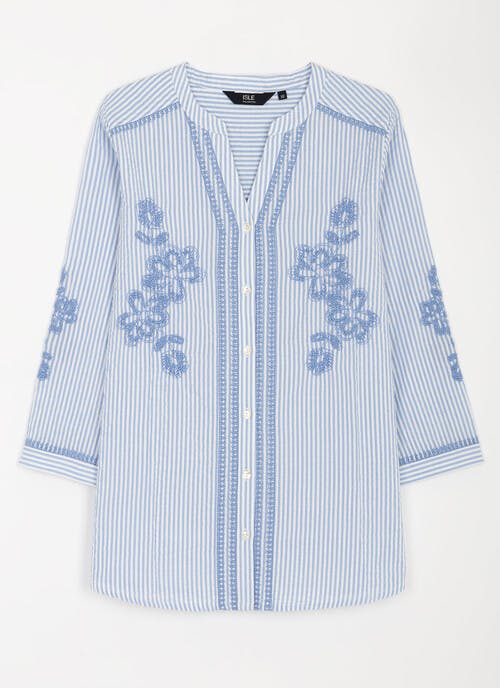 Pure Cotton Embroidered Stripe Blouse