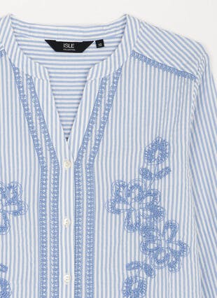Pure Cotton Embroidered Stripe Blouse