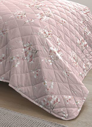 Willa Floral Print Easy Care Pink Quilted Bedspread
