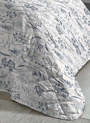 Blair Leafy Floral Print Easy Care Blue Quilted Bedspread