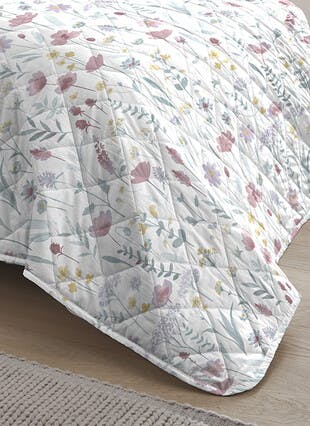 Freya Floral Print Easy Care Turquoise Quilted Bedspread