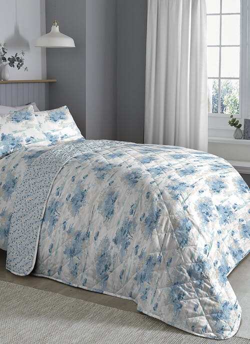 Peyton Tree Print Easy Care Blue Quilted Bedspread