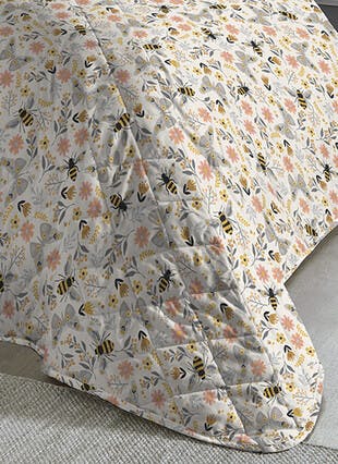 Izzy Bee Print Easy Care Ochre Quilted Bedspread
