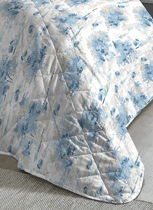 Peyton Tree Print Easy Care Blue Quilted Bedspread
