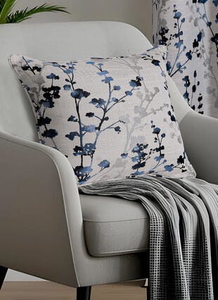 Cherry Blossom Jacquard Blue Cushion