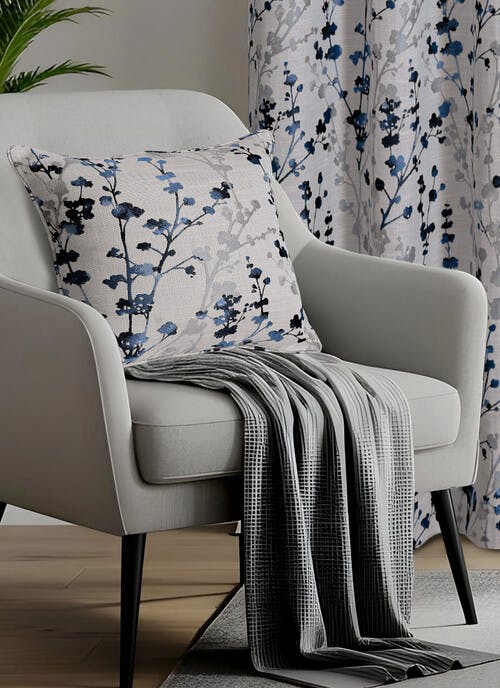 Cherry Blossom Jacquard Blue Cushion