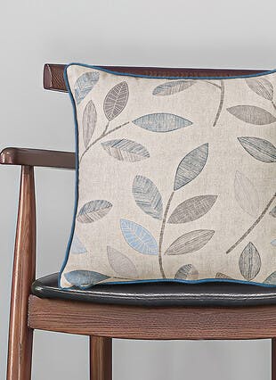Leaf Printed Cotton Grey Cushion